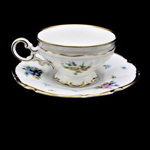 Vintage Hutschenreuther LHS Gelb Teacup Saucer Set German Floral & Gold Design